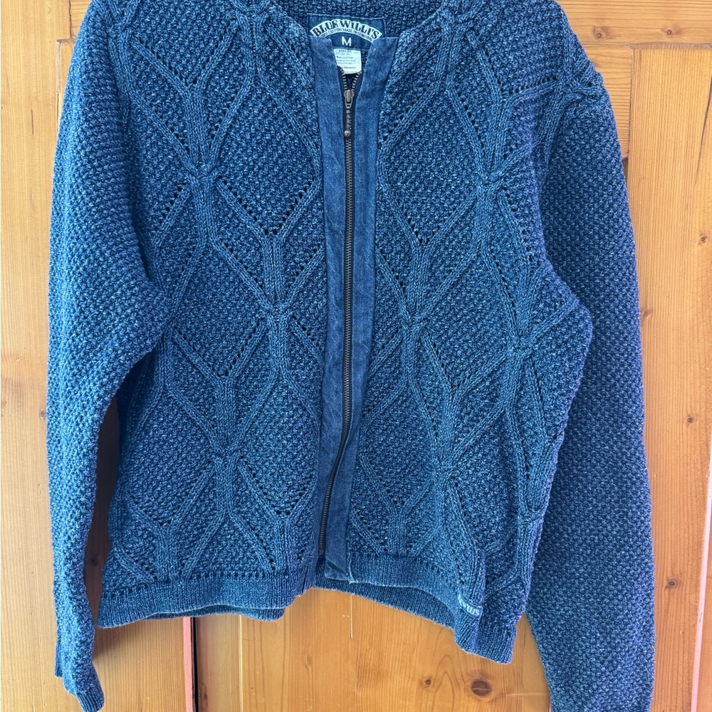 Blue Willli's Deep Navy Zip-Front Textured Knit Cardigan